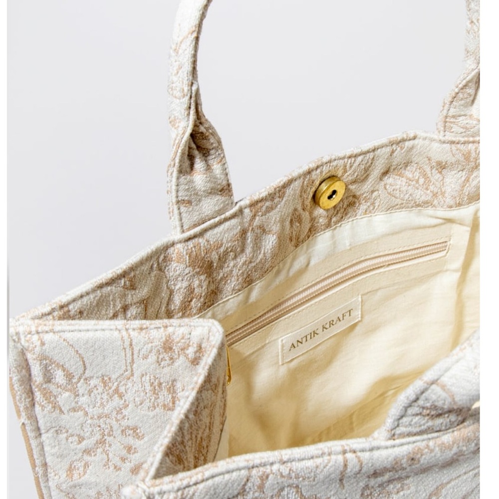 NEW Antik Kraft Canvas Bag Tote Cream Women's Laptop Jeanna Beige Handbag NWT - Picture 4 of 7